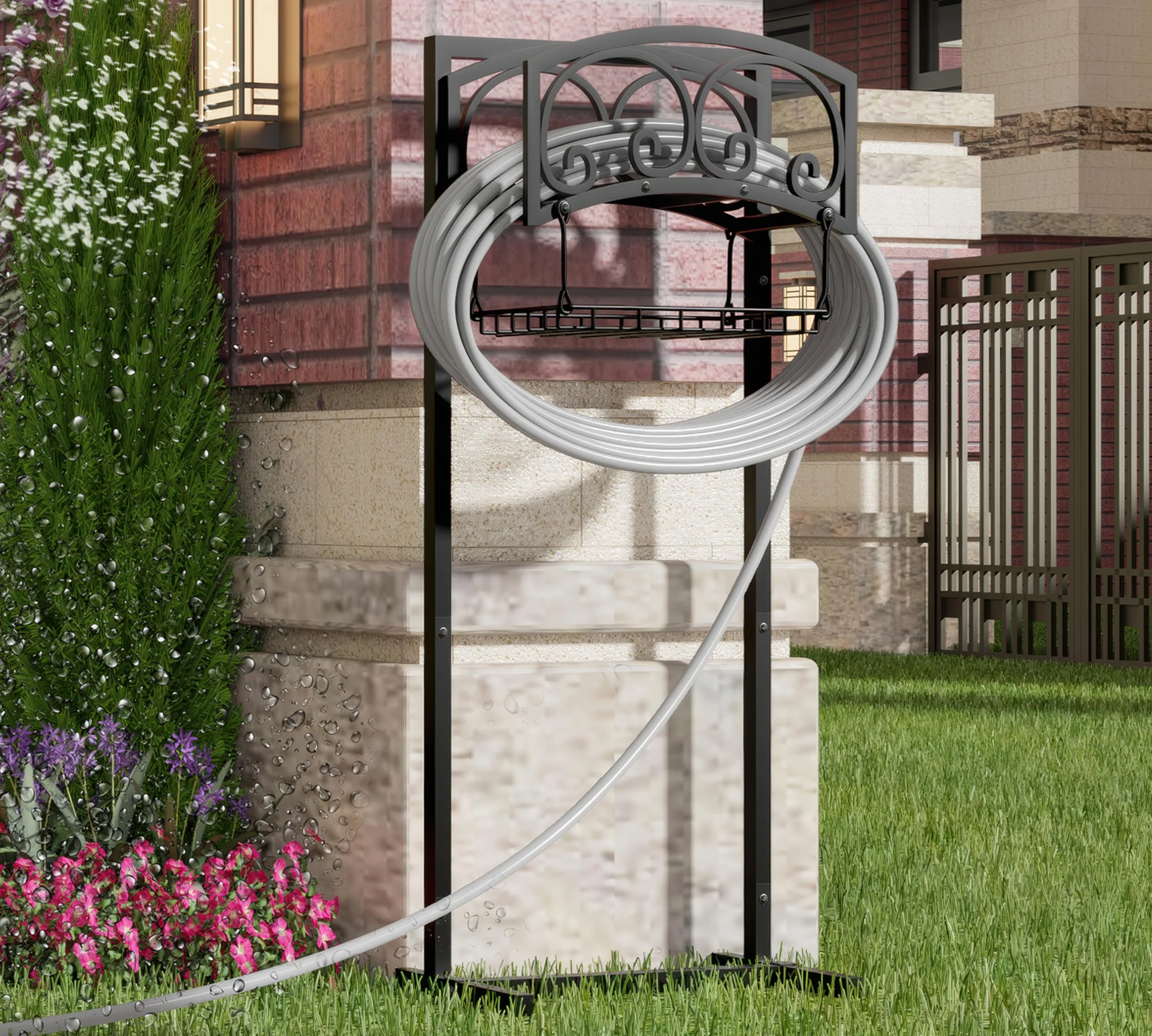 Freistehender Gartenschlauchhalter – Robuster Metallständer für 45,7 m Schlauch – Organizer und Aufbewahrungsregal für den Außenbereich
