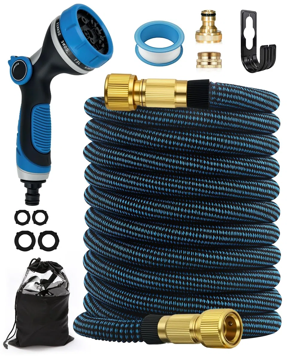 Flexibler Gartenschlauch 30M/100FT, Wasserschlauch 3/4 zoll und 1/2 zoll mit 10-Funktions-Düse, dehnbarer Wasserschlauch für Gartenarbeit, Waschen und Reinigen