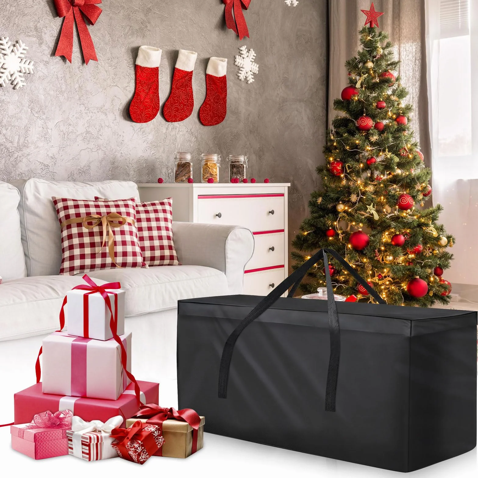 Aufbewahrungstasche Gartenauflagen, 600D Oxford, 200x60x75 cm | Reißfestes 600D Oxford, für Gartenmöbel Kissen und Polsterauflagen, wasserabweisend, Größe 200x60x75 cm