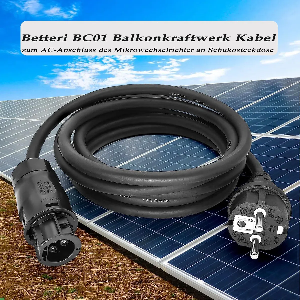 Betteri BC01 AC Kabel 10M Balkonkraftwerk Anschlusskabel Buchse zu Schuko Stecker für Mikrowechselrichter