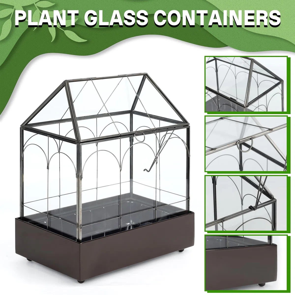 Pflanzenterrarium, 24,2 x 14,7 x 29 cm Glas Geometrisches Terrarium mit Auffangschale, Geschlossene Mikro Landschaftsbox für Sukkulenten, Farn (Ohne Pflanzen)