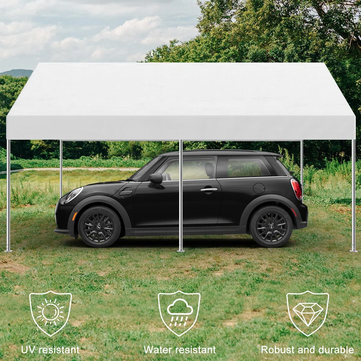 MasterCanopy 3 x 4,5 m verzinkter Stahl Garagenzelt Lagerzelt Gerätehaus Carport PE Dach, Weiß