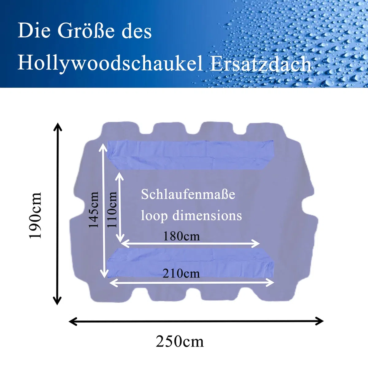 Hollywoodschaukel Dachbezug 210x145, Ersatzdach Hollywoodschaukel Dach Wasserdicht, Sonnendach für Hollywoodschaukel (Blau)