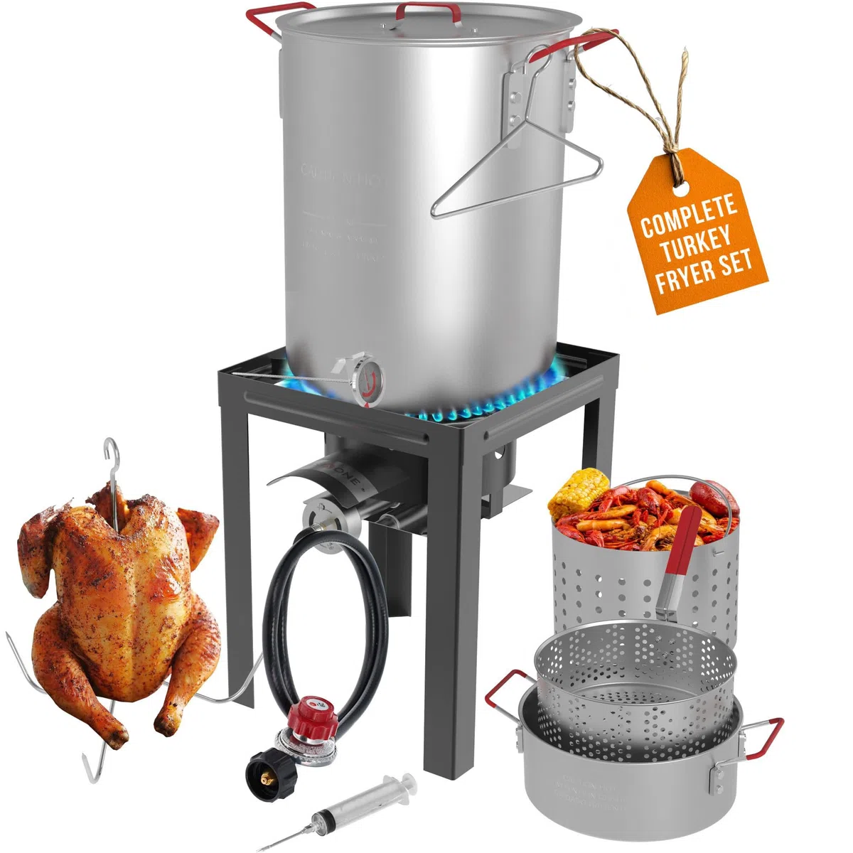 GasOne Truthahn-Fritteuse 30 QT Herd-Set 10 QT Fischfritteuse Dampfgarer Komplett-Set schwarz
