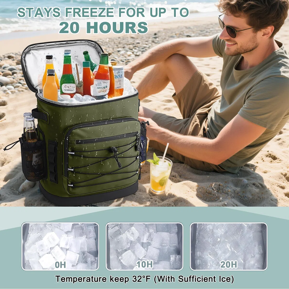 Kühlrucksack, 30L Große Thermo Kühltasche Rucksack, Wasserdicht Picknickrucksack Groß für Herren & Damen