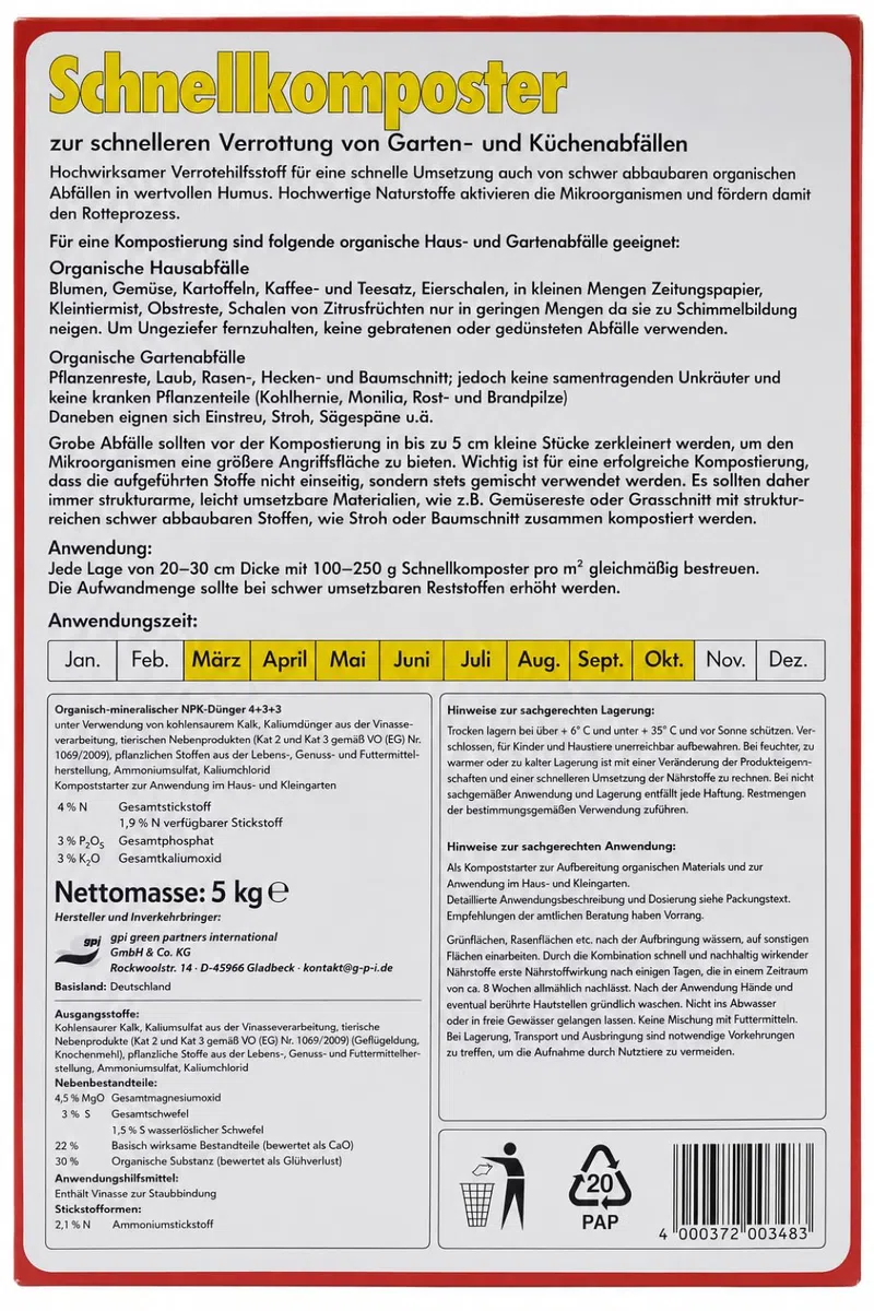 Generisch Schnellkomposter 3 x 5 kg (15 kg) Kompoststarter & Rottebeschleuniger, NPK 4+3+3, für Garten- und Küchenabfälle, fördert Humusbildung und Kompostierung | Schnelle Rotte, Fördert Humus, Aktiviert Mikroorganismen, Für Gartenabfälle ,Einfache Anwen