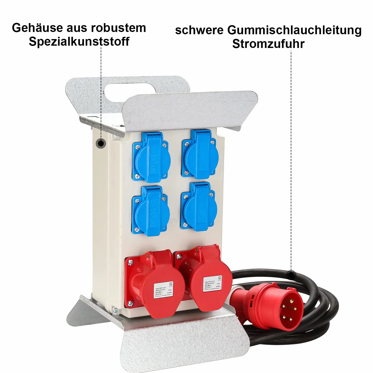 Daromigo Baustromverteiler CEE 2x16A 400V+4x230V 5 Polig IP44 Stromverteilung Wandverteiler