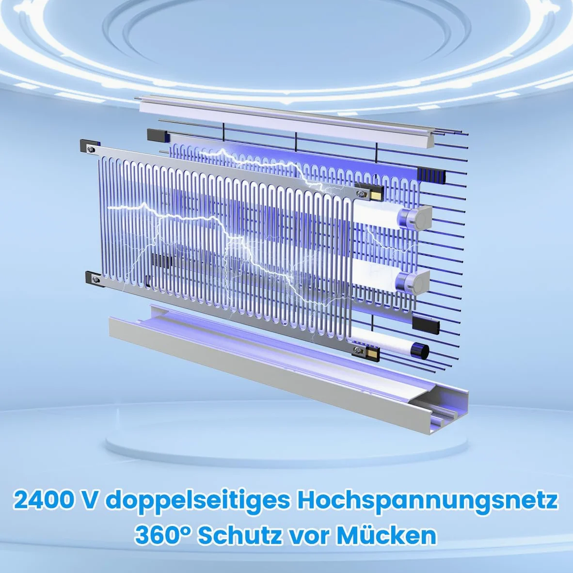 Insektenvernichter Elektrisch, mit Doppeltem Raster, XXL, 2400 V 20W, 2 T8-Lampen, Innenbereich Mückenfalle, Fliegenfalle, Mückenlampe, Hakendesign, geeignet für Haus, Terrasse