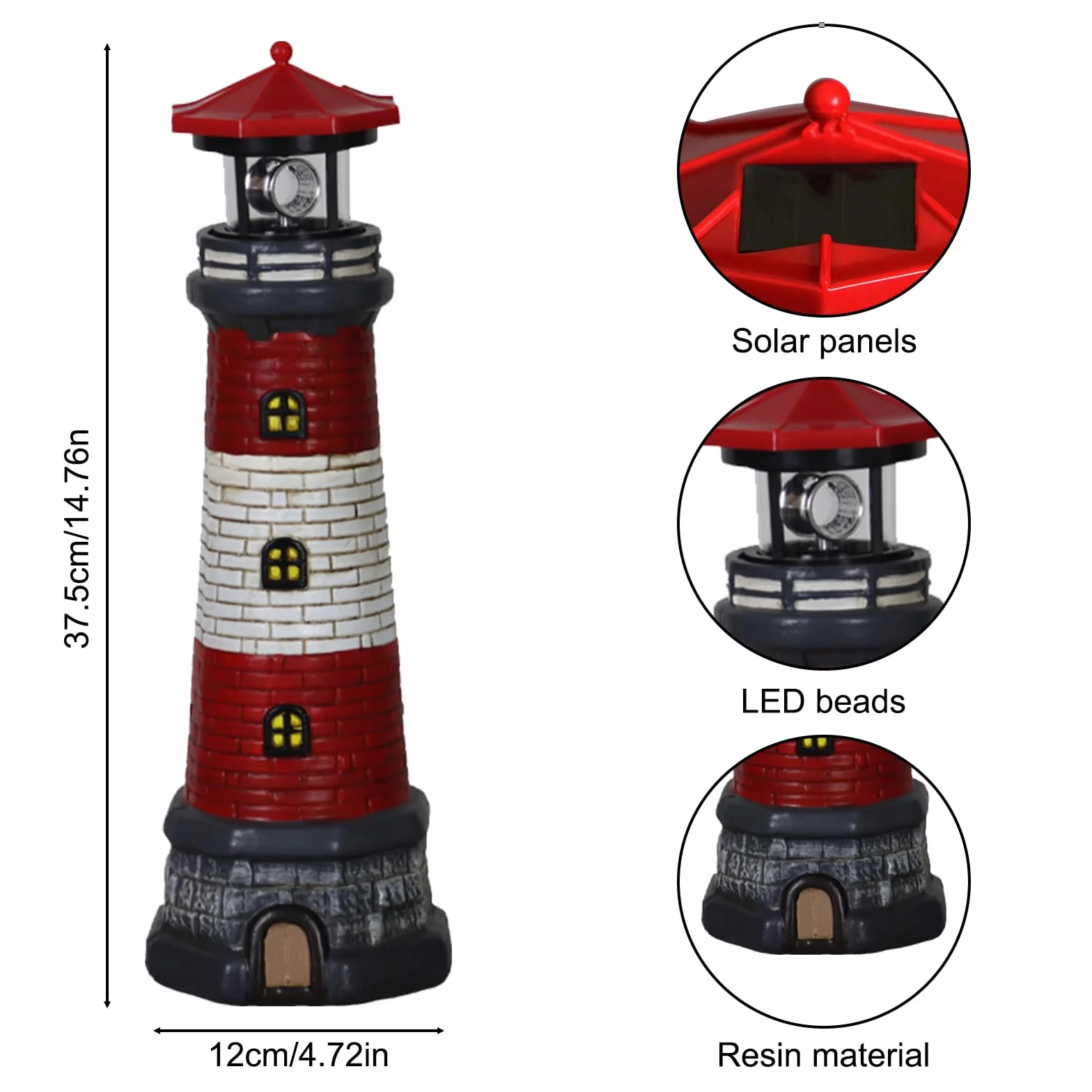 Solarbetriebene Leuchtturm Wasserdicht mit Rotierenden Leuchtfeuer Leuchtturm Solarleuchten für Hof Patio Dekoration