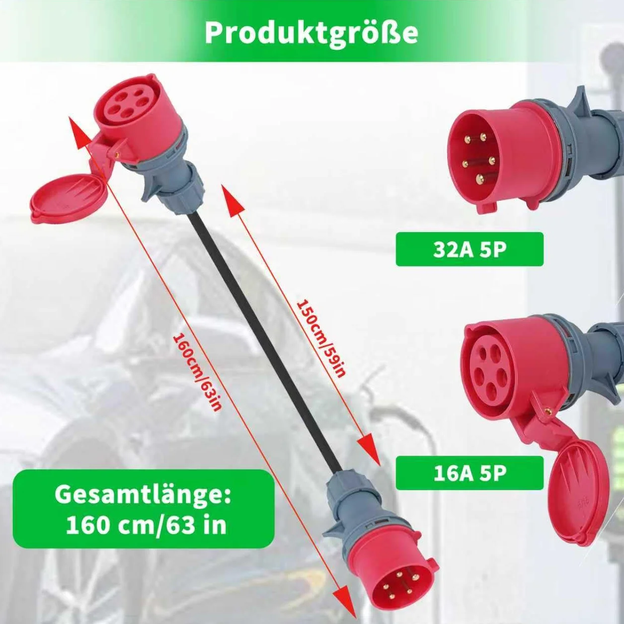Adapter 32A auf 16A, 1.5M CEE Adapter Kabel, Starkstrom Adapter, CEE 3-Phasen & 5-Polig Stecker Verlängerungskabel, wasserdicht IP44, 16 auf 32A Stecker für Industrie, Haushalt, Caravan, Camping