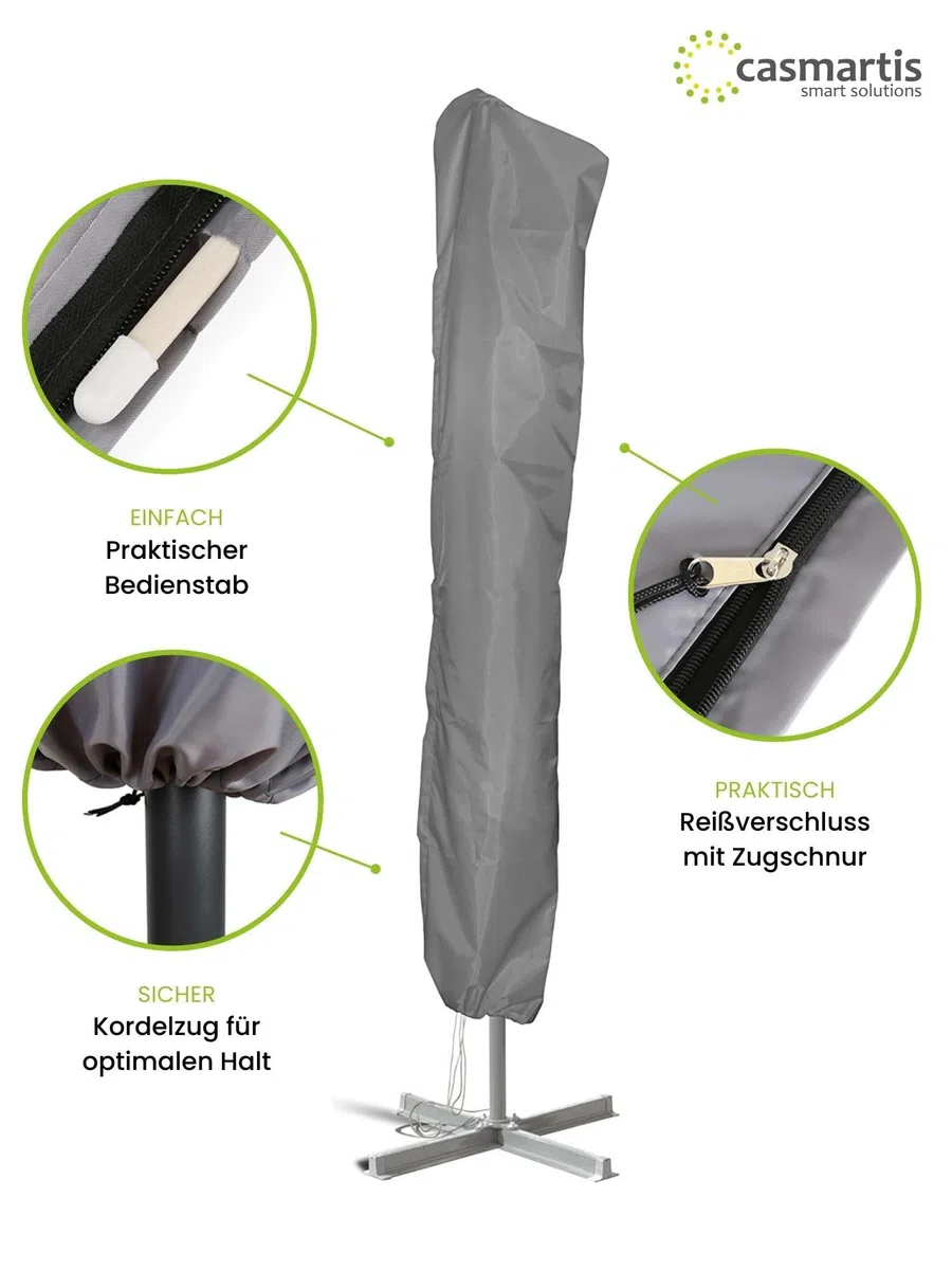 Sonnenschirmhülle mit Stab für Schirme bis Ø 4 m (rund) | 4 x 3 m (eckig) - Wasserdicht, UV-beständig - Premium Sonnenschirm Schutzhülle