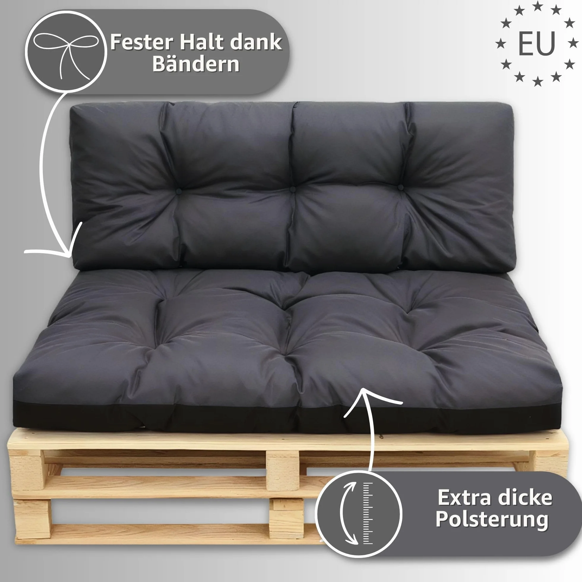 Amazinggirl Palettenkissen Outdoor Kissen Set: Rückenkissen 120x40 cm und Sitzkissen 120x80 cm - Auflagen für Paletten Europaletten Palettensofa und Palettenmöbel Palettenpolster Bordeaux