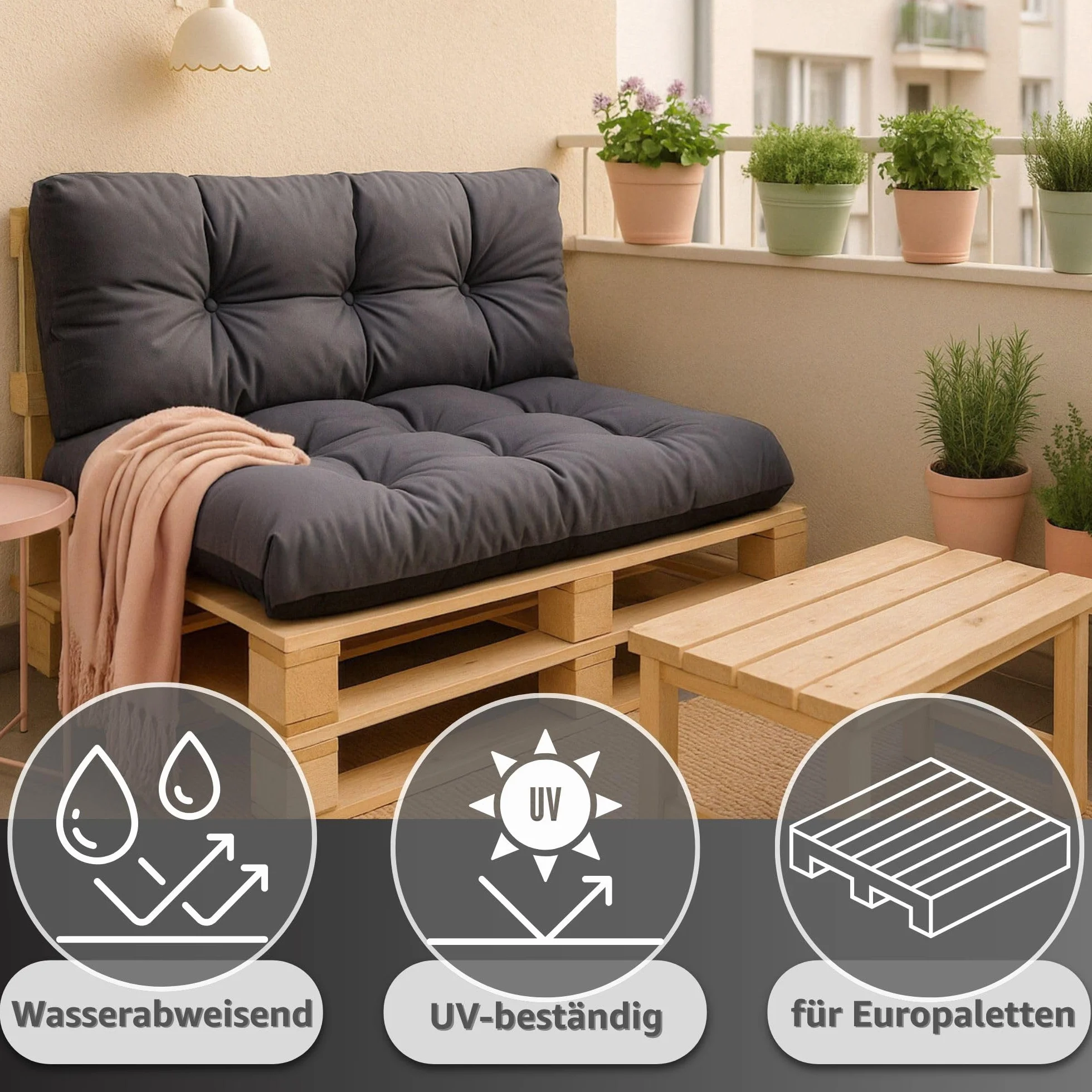 Amazinggirl Palettenkissen Outdoor Kissen Set: Rückenkissen 120x40 cm und Sitzkissen 120x80 cm - Auflagen für Paletten Europaletten Palettensofa und Palettenmöbel Palettenpolster Bordeaux