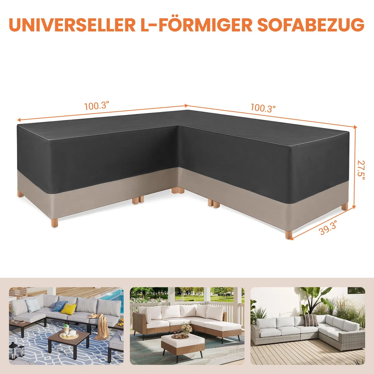 Gartenmöbel Abdeckung L-Form,Schutzhülle für Gartenmöbel,420D Oxford Gewebe Wasserdicht Winddicht Ecksofa Abdeckplane ,Möbbelsets Schutzhülle für Sofa, Loungemöbel 255x255x70CM