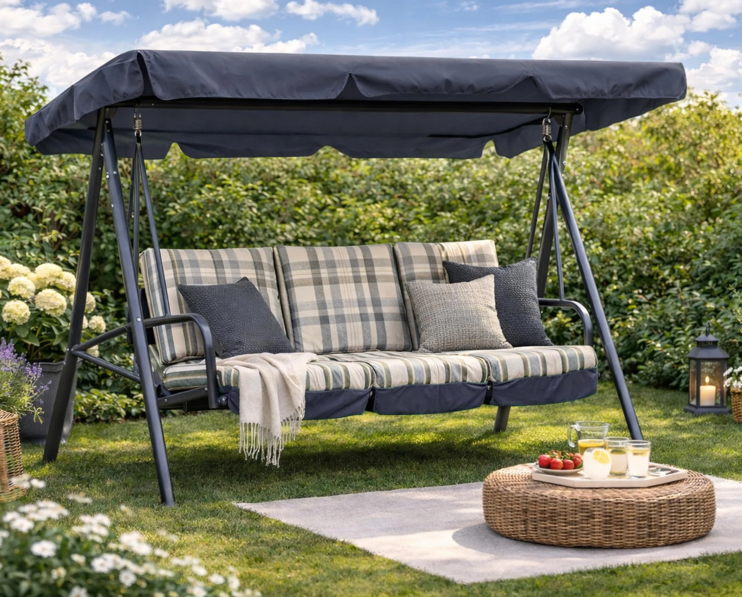 Hollywoodschaukel Dachbezug 210 x 145 cm Grau Wasserdicht | Universal Ersatzdach Gartenschaukel 3 Sitzer | UV 50 Schaukel Dach Ersatz Bezug