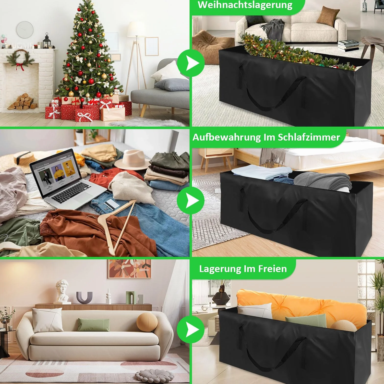 Aufbewahrungstasche Gartenauflagen, 600D Oxford, 200x60x75 cm | Reißfestes 600D Oxford, für Gartenmöbel Kissen und Polsterauflagen, wasserabweisend, Größe 200x60x75 cm