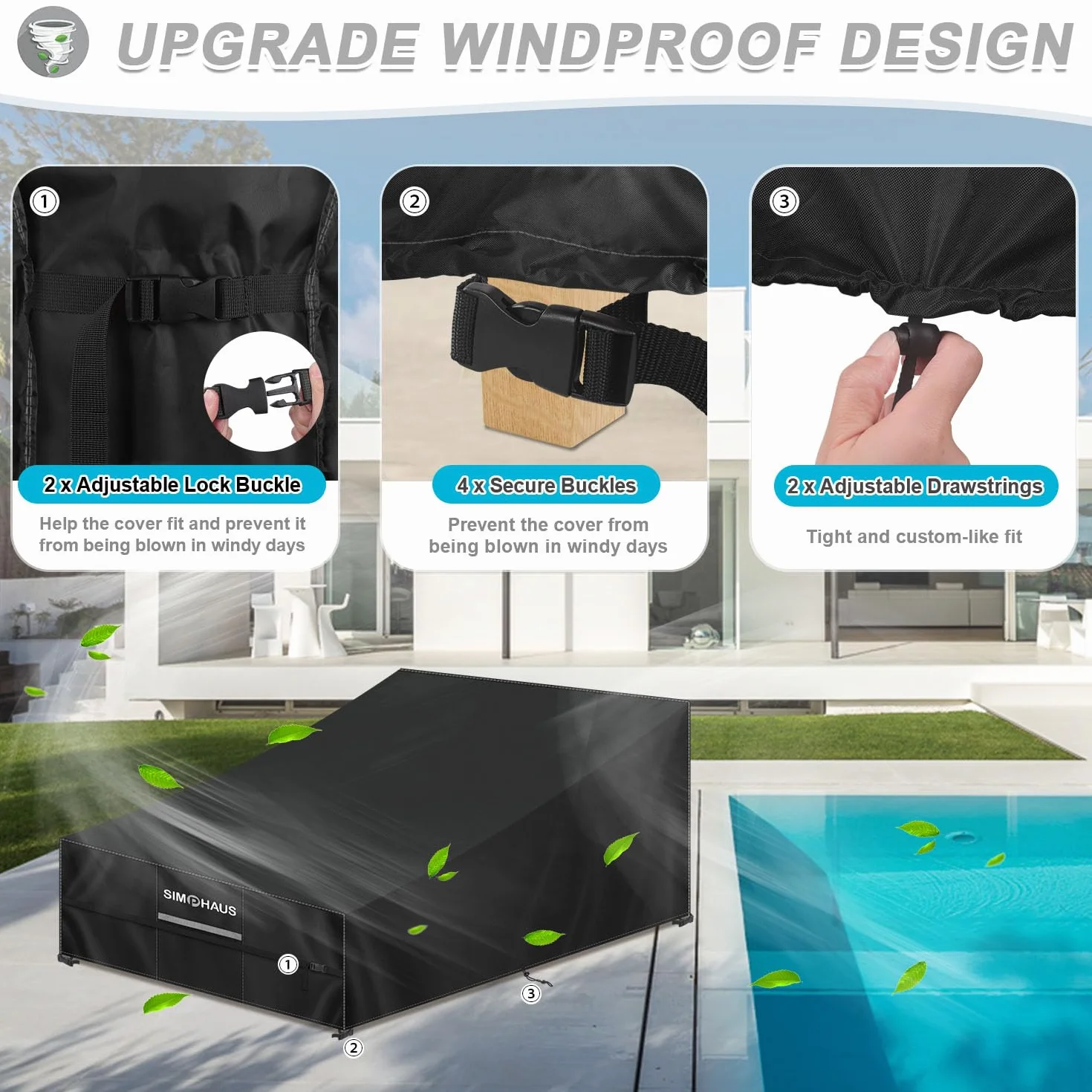 Schutzhülle Gartenliege Abdeckung für Doppelliege Outdoor 2 Personen,Wasserdicht Abdeckung Liege,Schutzhülle Doppel-Sonnenliege Winddicht UV-Beständig 420D Oxford Gewebe 210x150x40/90cm