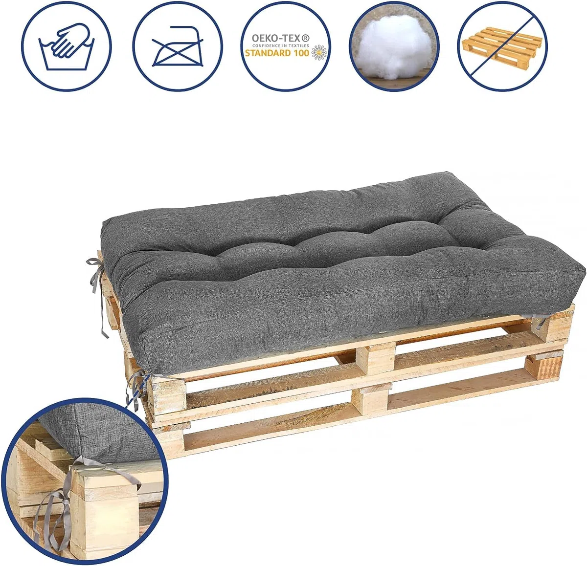 MKS Palettenkissen 120 x 80 | Outdoor-Palettenkissen mit Spanngurten passend zur Palette | Balkon-Sofa-Wasserdicht | Balkon-Palettenmöbel | Europaletten-Sitzkissen | Outdoor- Bankauflage