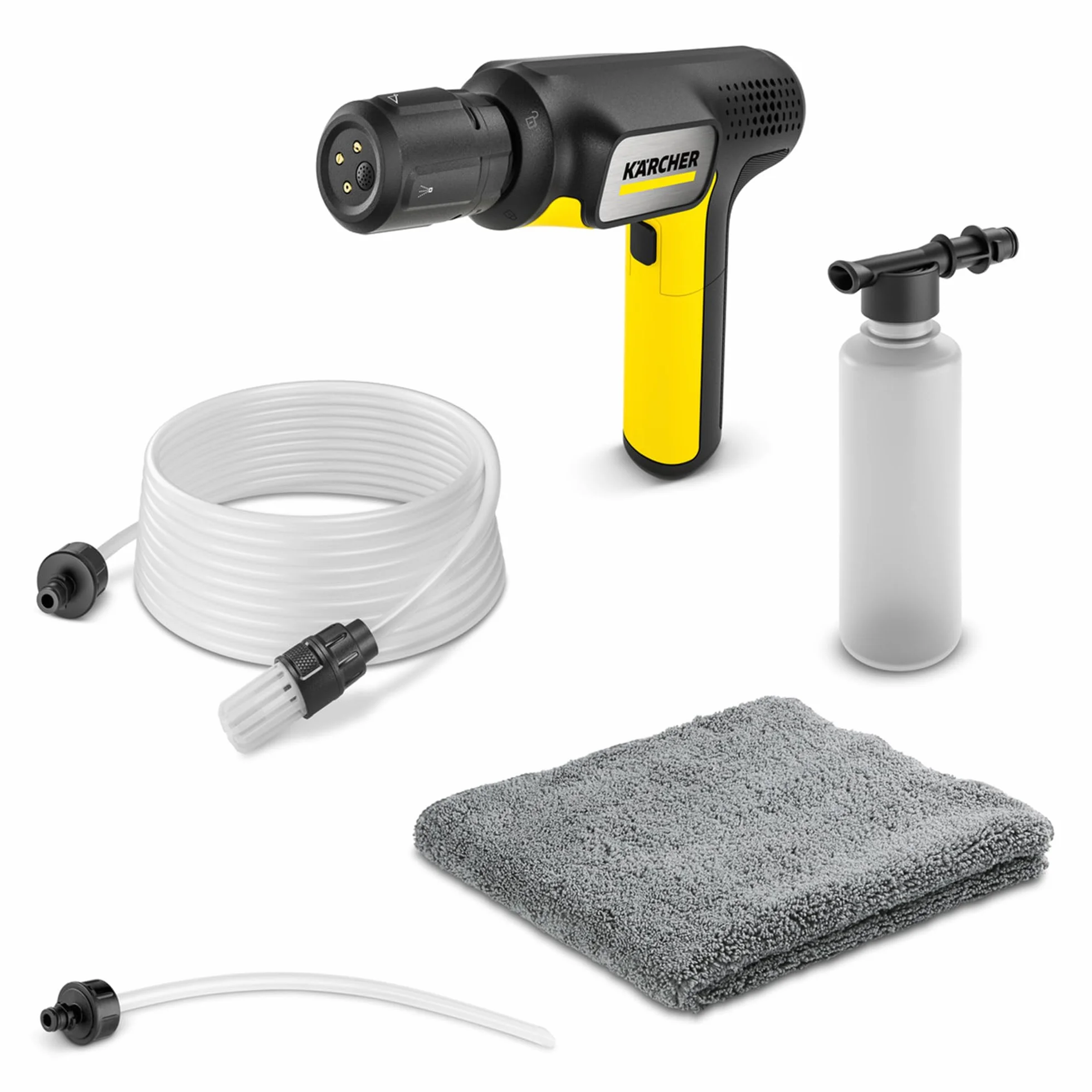 Kärcher Druckreiniger OC Handheld Compact, Mitteldruck, max. 15 bar, klappbar, USB-C-Anschluss, Fördermenge: 150 l/h, Gewicht: 0,8 kg, 4-in-1 Multi Jet, Schlauch (5 m), Flaschenadapter