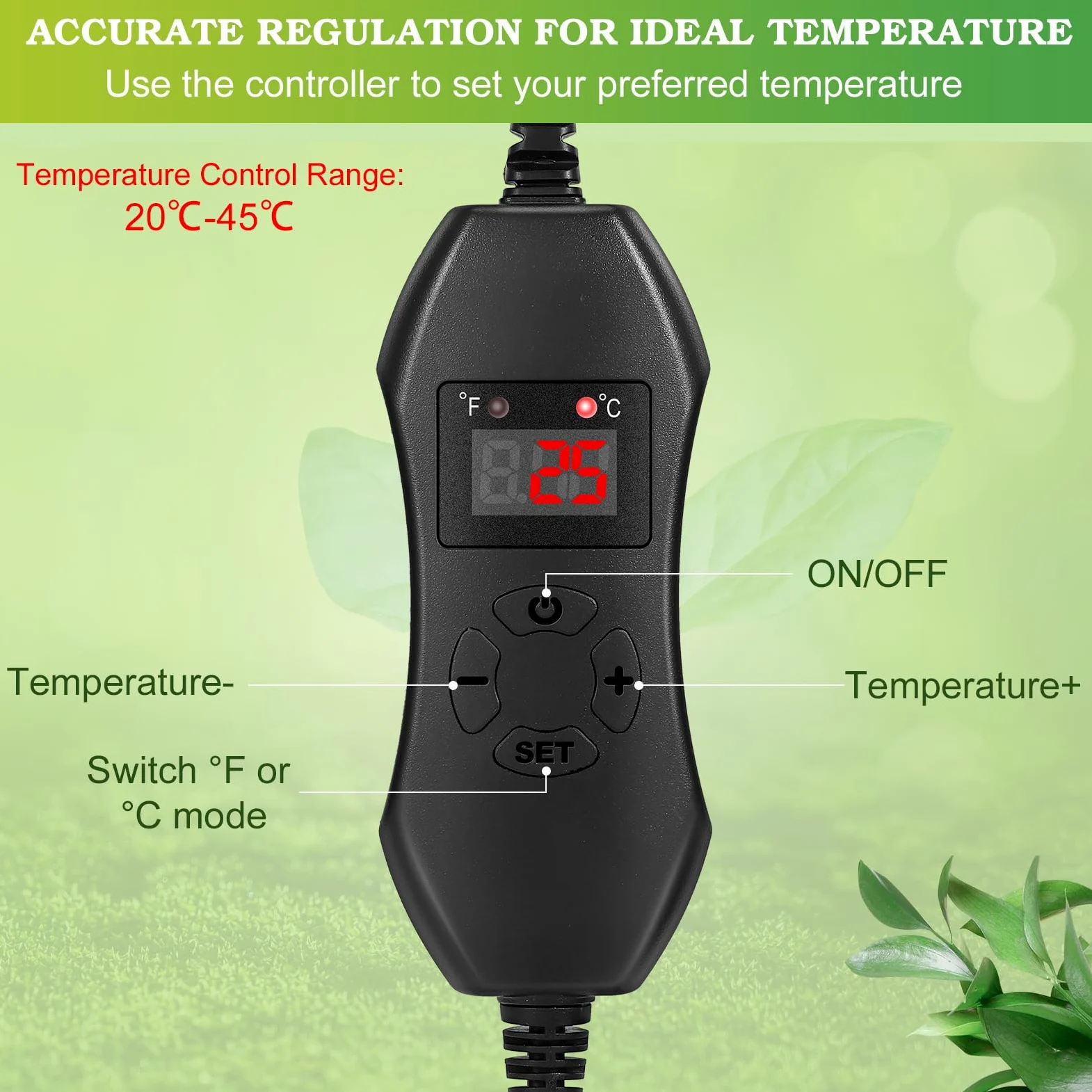 Sämling Heizung Matte mit Thermostat, 25x52.5 cm, 20W Heizmatte Pflanzen, Sicher und Haltbar, Zimmergewächshaus Wärmematte, IPX7 Wasserdicht Heizmatte für Sämlinge, Haustiere und Reptilien