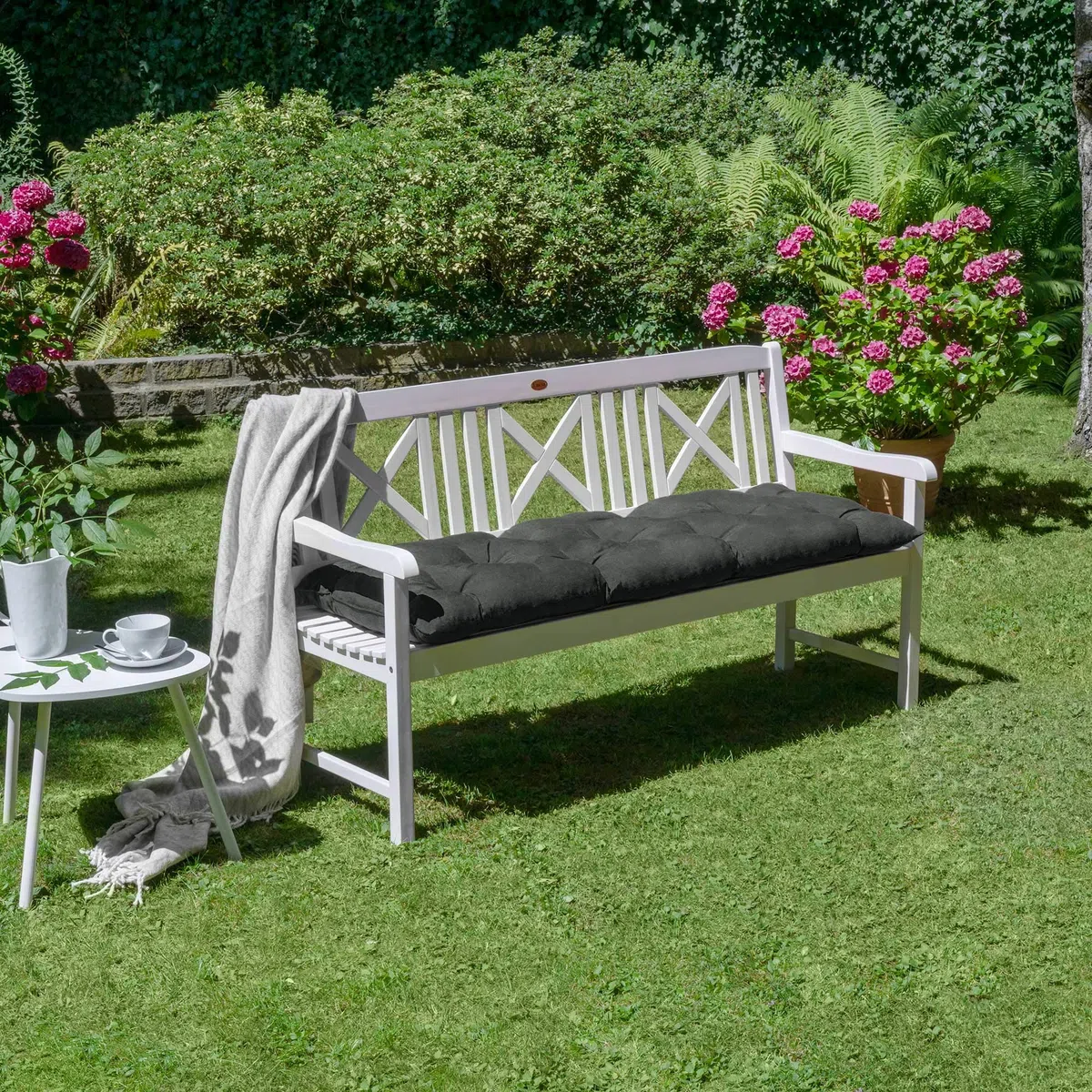 Beautissu Bankauflage Flair BK - Sitzkissen für Gartenbank - Polster Auflage Outdoor - Bankpolster Auflage für Sitzbank & Hollywoodschaukel - ca. 150x50x10 cm - Anthrazit