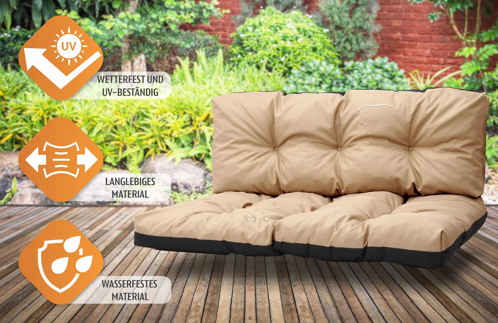 Amazinggirl Palettenkissen Outdoor Waschbar Set: 40x120 cm + 80x120 cm - Pallettensitzkissen Europaletten Sitzkissen Polster Beige