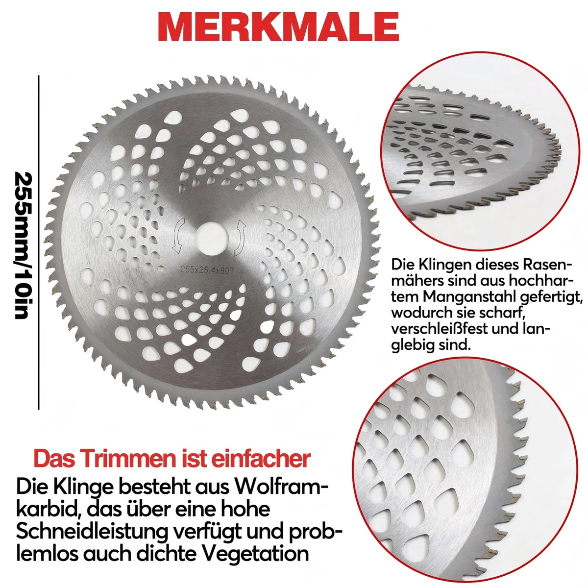 4er Set Freischneider Sägeblatt, 230/255 X 25,4 MM Kreissägeblatt Sägeblatt, Hartmetall Motorsense Zubehör Sägeblatt in 3T/20T/36T/80T, für Kreissägen Motorsensen