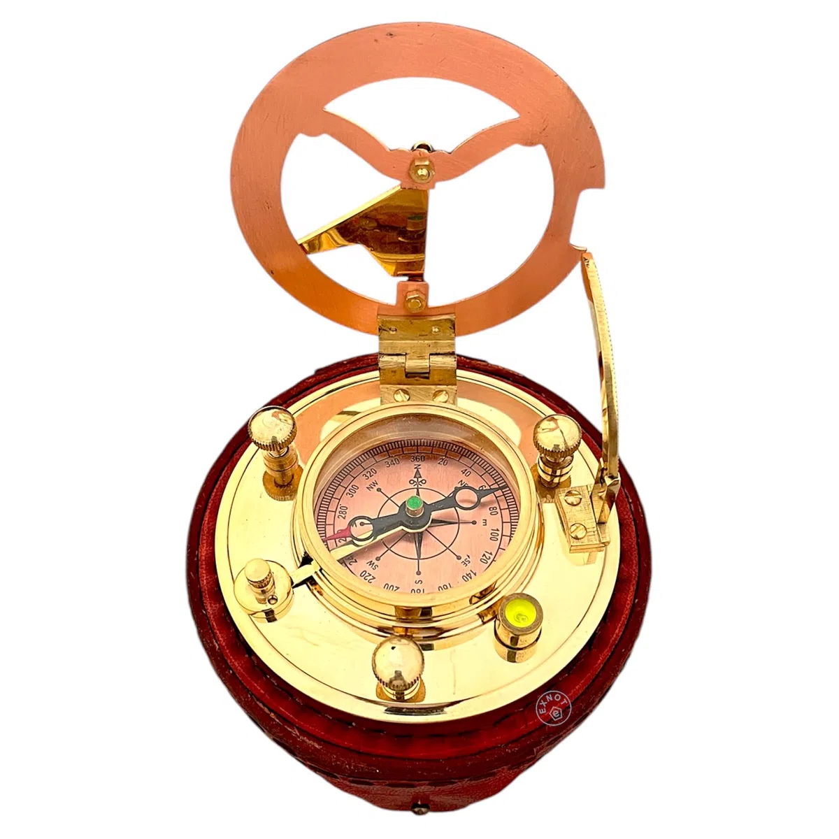 Vintage-Sonnenuhr-Kompass aus Messing mit Kupfer-Zifferblatt im Lederetui, Steampunk, Vintage-Kompass, Kupfer-Sonnenuhr in Box, Geschenke für Jahrestag und besondere Anlässe