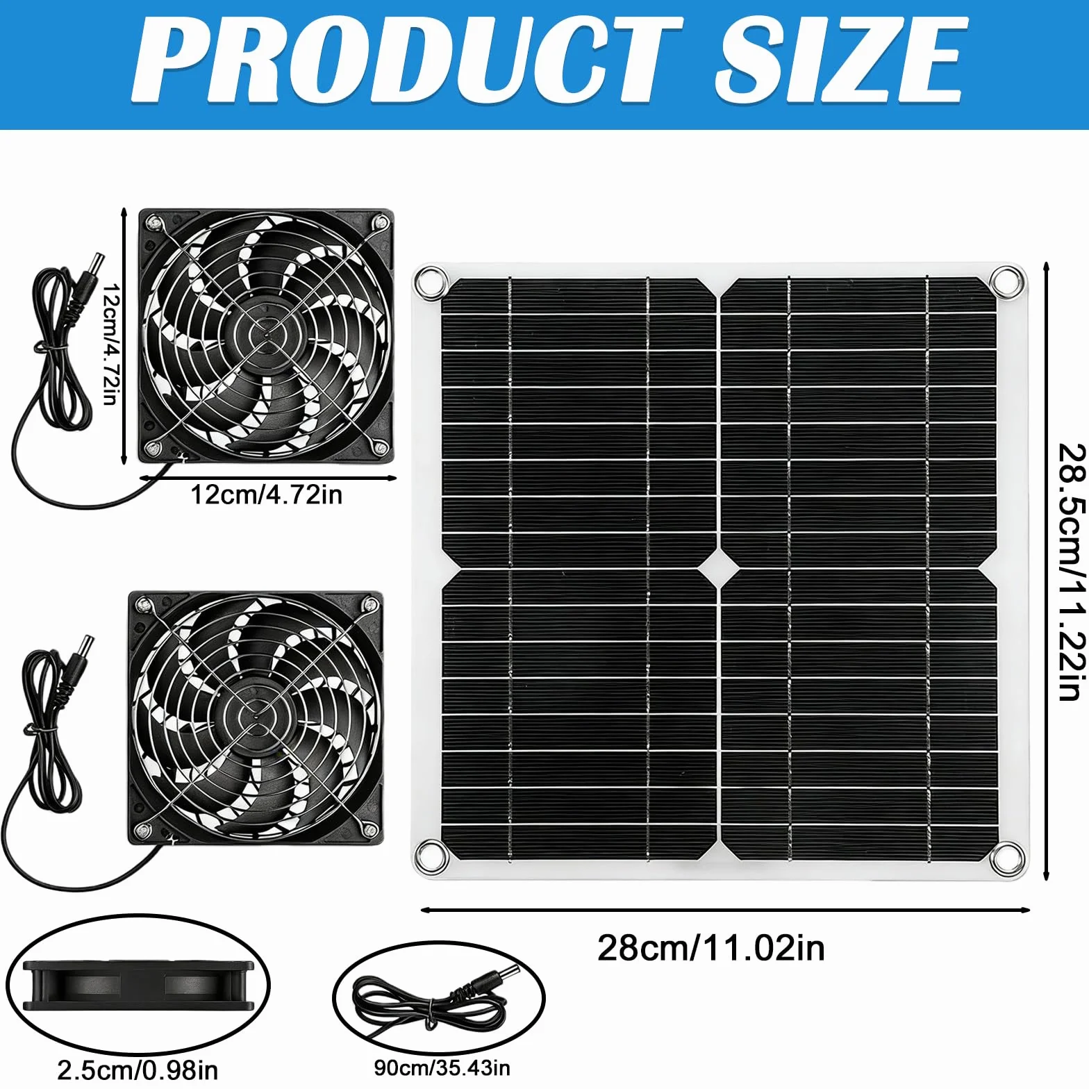 Solar Ventilator Solar Lüfter, 12W Solarpanel Ventilator, Wasserdicht Ventilators Solarbetrieben, Solarlüfter Solarpanel mit DC Doppelventilator für Kleine Hühnerställe, Gewächshäuser, Schuppen