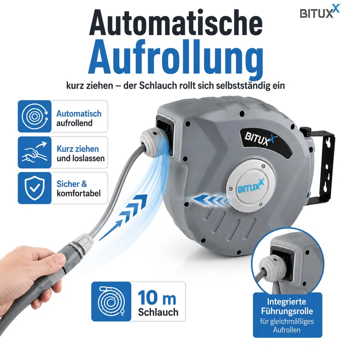 Bituxx Wand Wasser Schlauchtrommel Schlauchaufroller Wasserschlauchaufroller Schlauchbox Automatik (10 m) | Wasserschlauchaufroller, Schlauchbox, Automatik