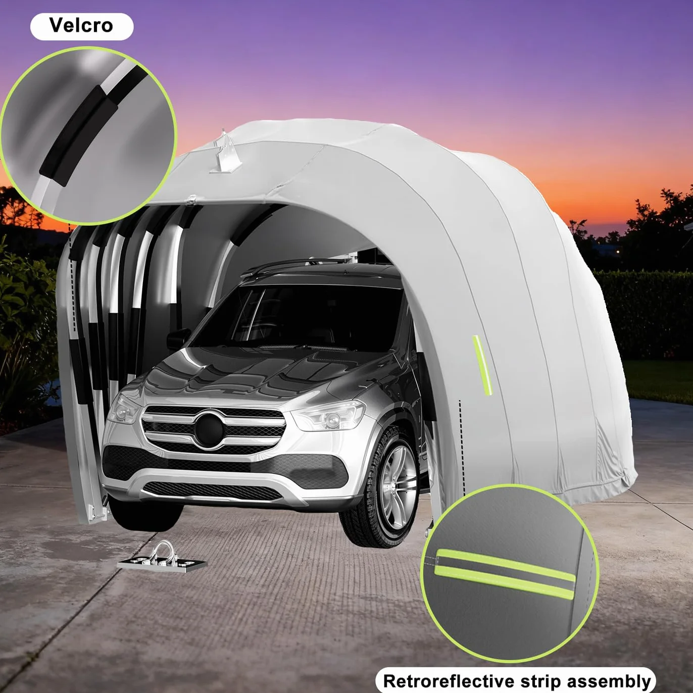 Faltgarage Auto, Mobile Carport aus Edelstahl, Garage Zelt Unterstand, Abschließbarer, Kälte und Regenfester, Halbautomatische Faltgarage für Auto, SUV, Pick-up, Dunkelgrau