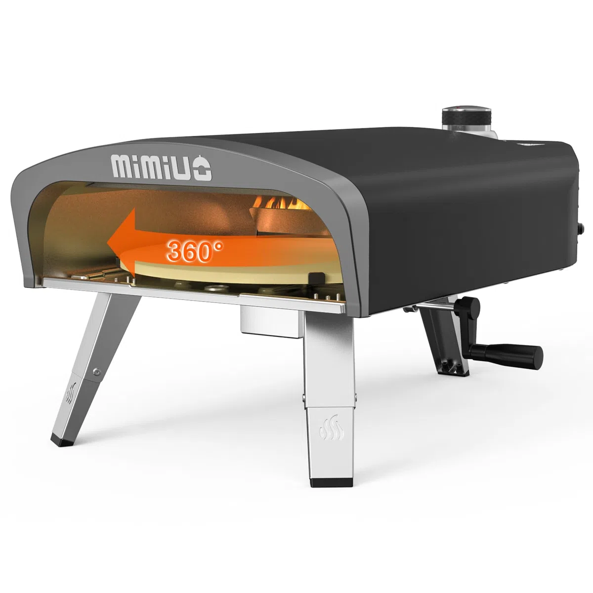 Mimiuo Gas Pizzaofen mit Drehfunktion und Gasdruckregler, Tragbarer Gasofen für Garten, 33cm Pizzastein