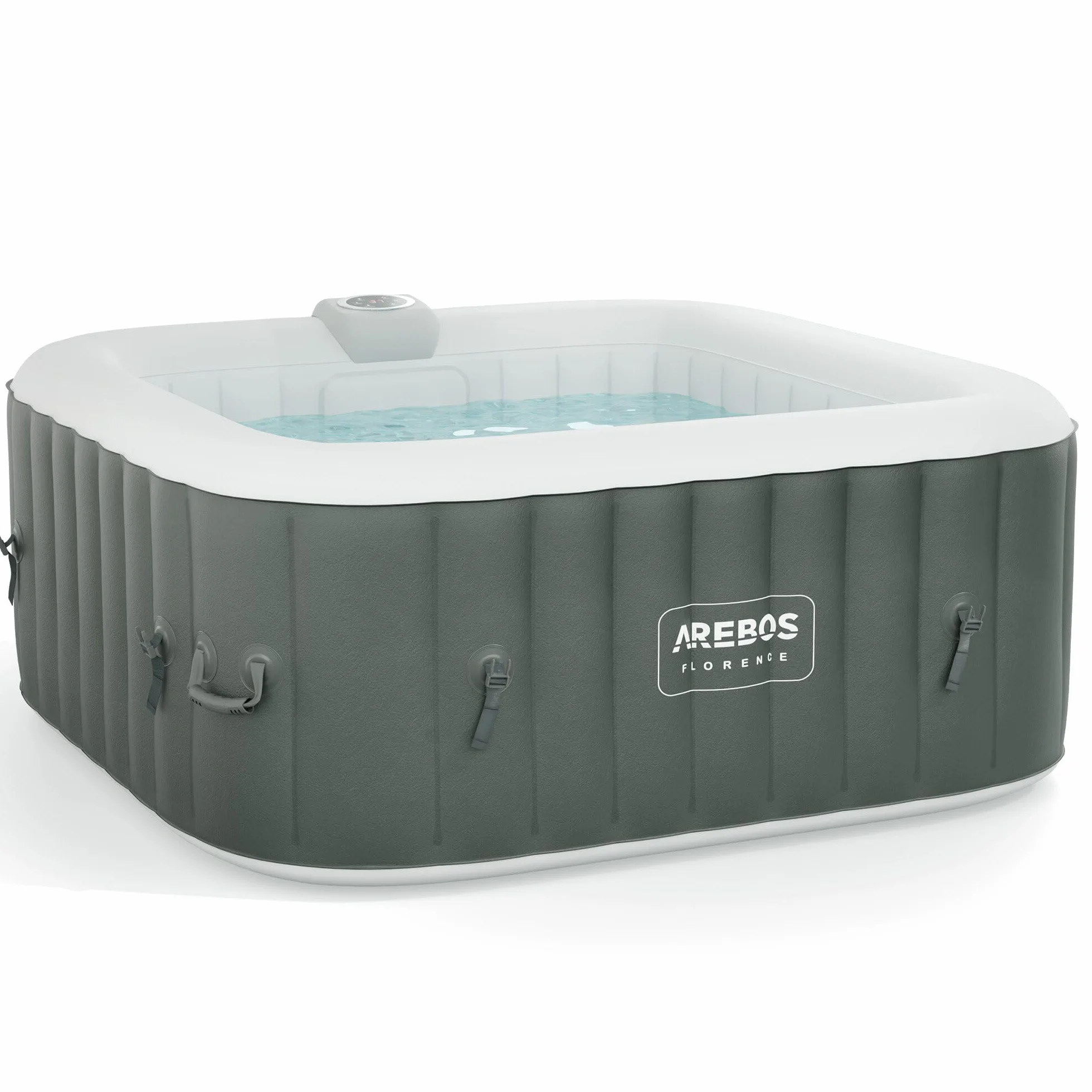 Arebos Aufblasbarer Spa Pool | für drinnen und draußen | Whirlpool 4 Personen | 154x154cm | 100 Massagedüsen | Wellness Spa Heizung | Aufblasbare Massage Quadrat | 600 Liter
