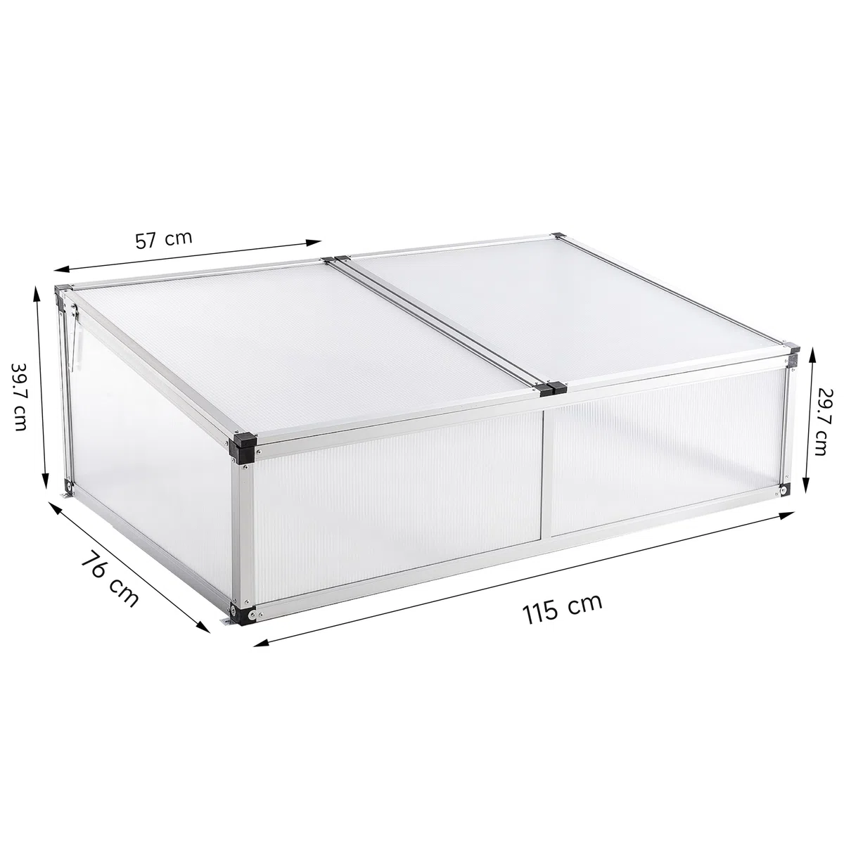 Frühbeet Alu Mini Gewächshaus Hochbeet Treibhaus UV-Schutz Pflanzbeet lichtdurchlässig Frühbeetkasten HxBxT: 115x76x40 cm Doppeldach Silbern