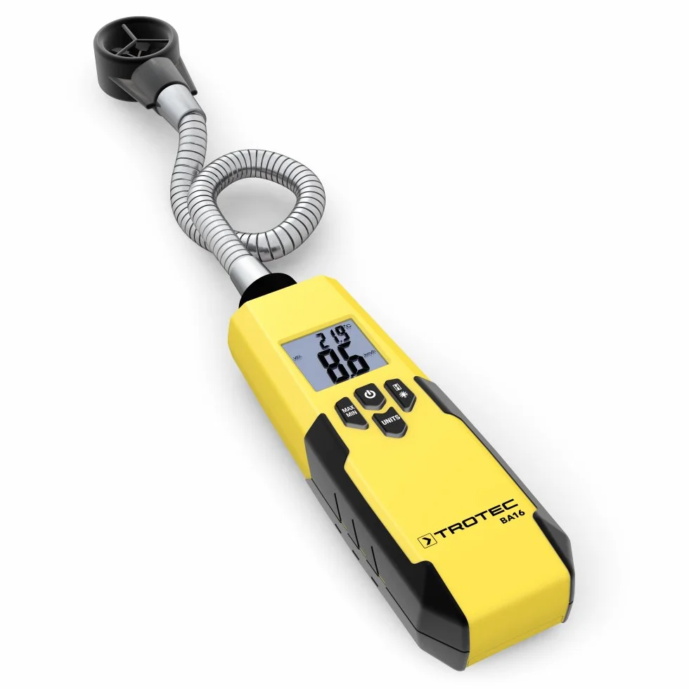TROTEC BA16 Windmesser Anemometer Messbereich 1-30 m/s Abschaltautomatik Messwerthaltefunktion