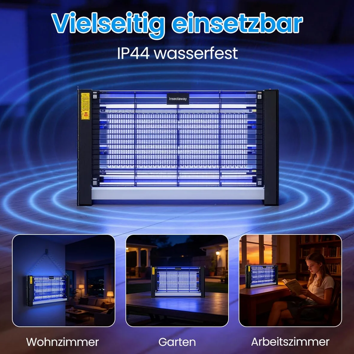 Insektenvernichter Elektrisch, mit Doppeltem Raster, XXL, 2400 V 20W, 2 T8-Lampen, Innenbereich Mückenfalle, Fliegenfalle, Mückenlampe, Hakendesign, geeignet für Haus, Terrasse