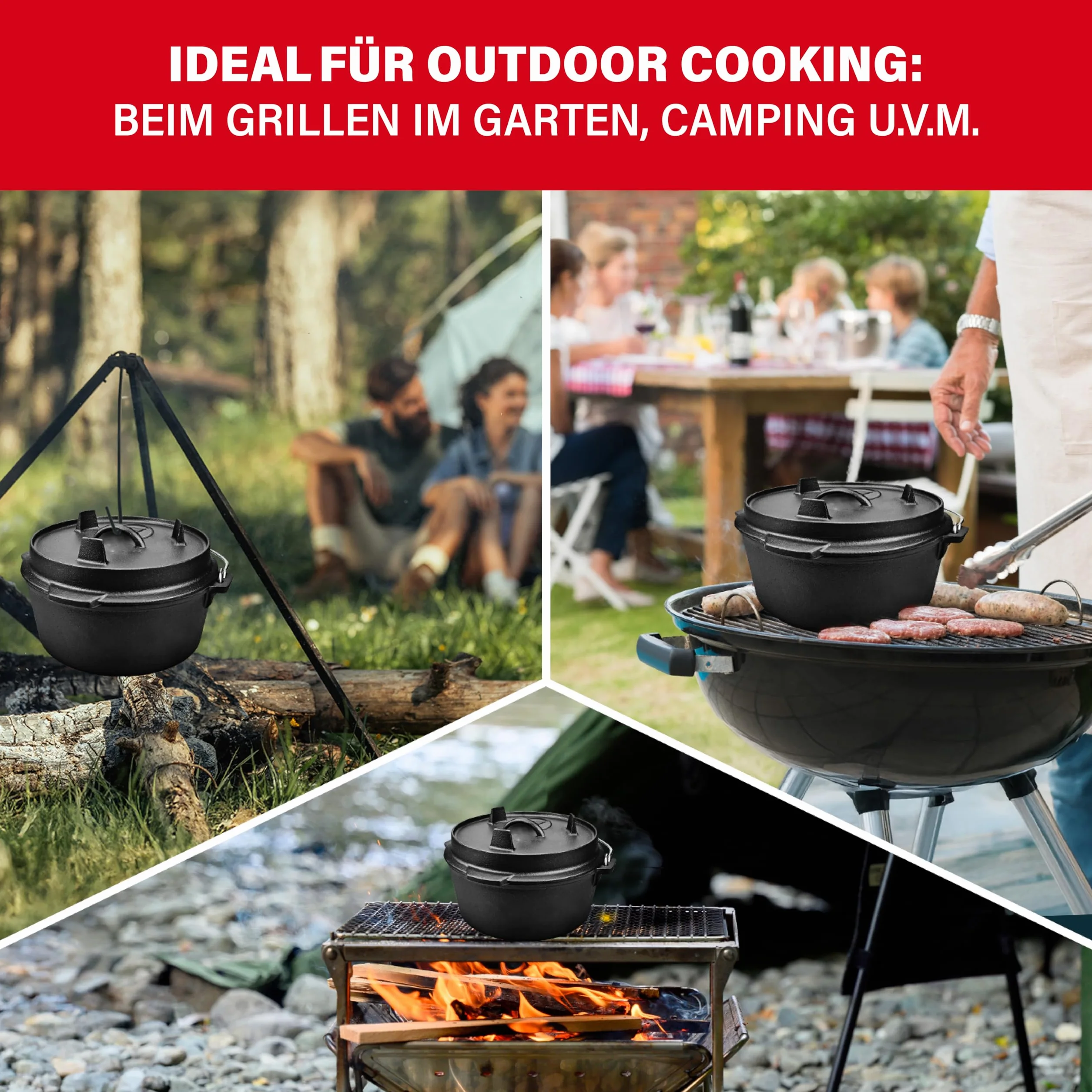BBQ BOSS Dutch Oven [5L Kapazität] Gusseisen – Topf – Schmortopf – cast iron – Feuertopf – Gulaschkessel – Mit Deckel