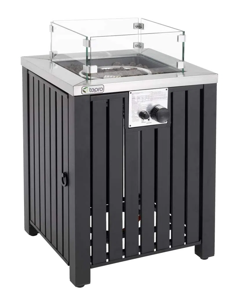 tepro Gasfeuerstelle Topeka quadratisch 50x50 cm Gas-Tischkamin Edelstahl-Brenner 13 kW Outdoor Feuerstelle Terrasse Garten