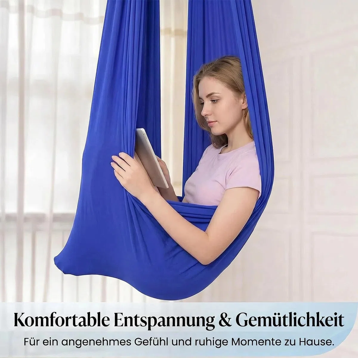 YogaTuch Zum AufhäNgen Swing 150 Kg Max. Tragfähigkeit & Beschlag, perfekt gegen Ängste und für mehr Glück (280 x 150 cm) (Königsblau)