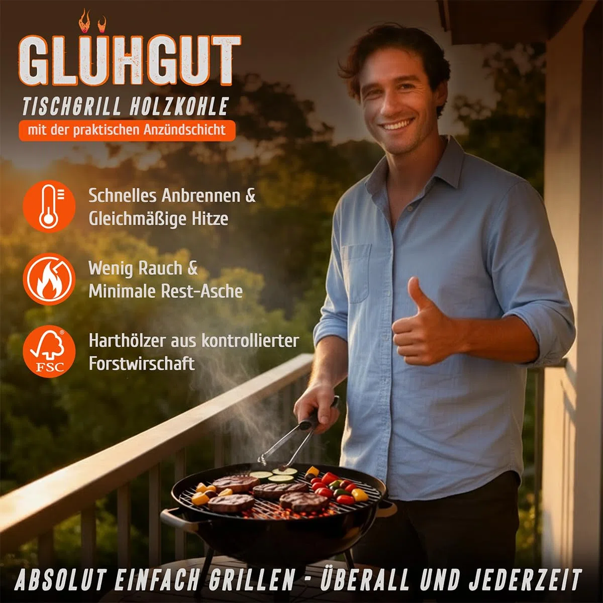 Tischgrill-Holzkohle 1kg x 6 (6 KG) – 6kg Holzkohle mit Anzündbeschichtung – extra kleine Körnung 20–50mm – sofort einsatzbereit, raucharm, ideal für unterwegs, ideal für Lotus Grill, Balkon