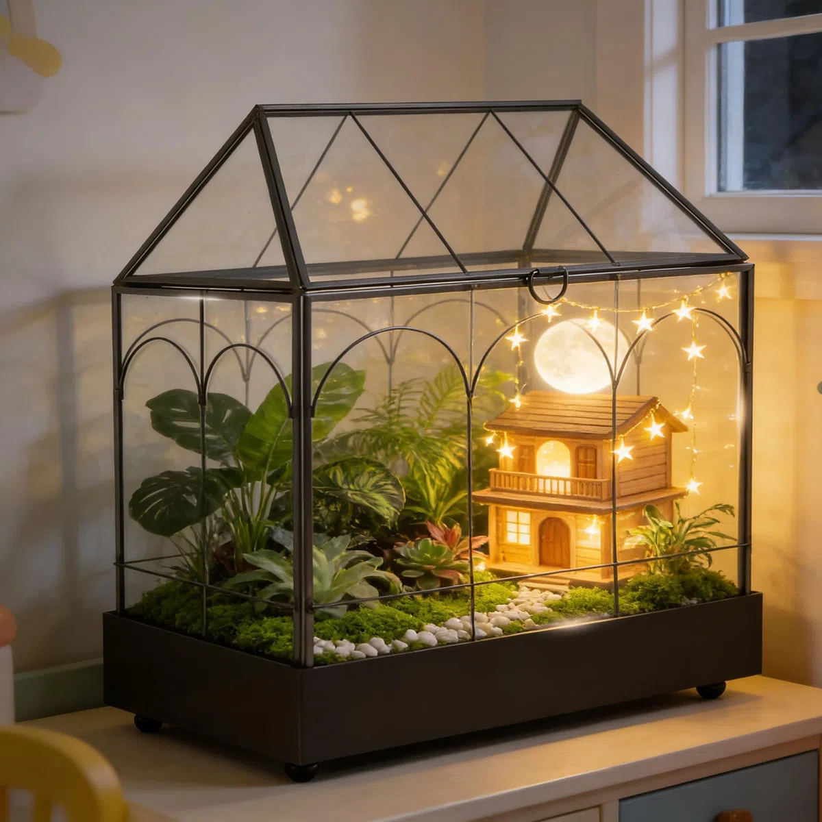 Pflanzenterrarium, 24,2 x 14,7 x 29 cm Glas Geometrisches Terrarium mit Auffangschale, Geschlossene Mikro Landschaftsbox für Sukkulenten, Farn (Ohne Pflanzen)