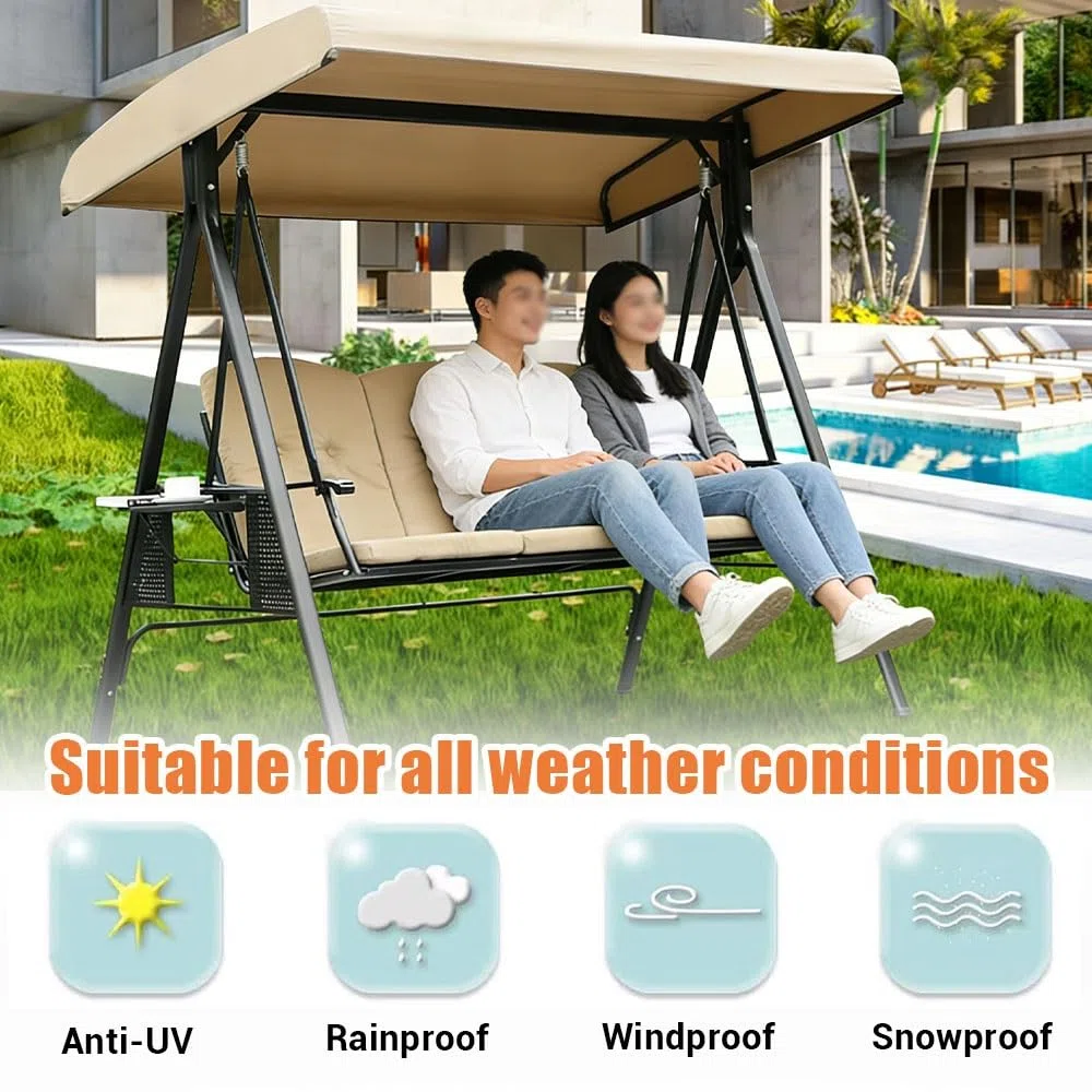 Hollywoodschaukel Dachbezug Wasserdicht-Ersatzdach Für Gartenschaukel 195x125cm Schaukelüberdachung Abdeckung Universal Dachbezug Für Hollywoodschaukel(Beige,191x120x23cm/75x47x9in)