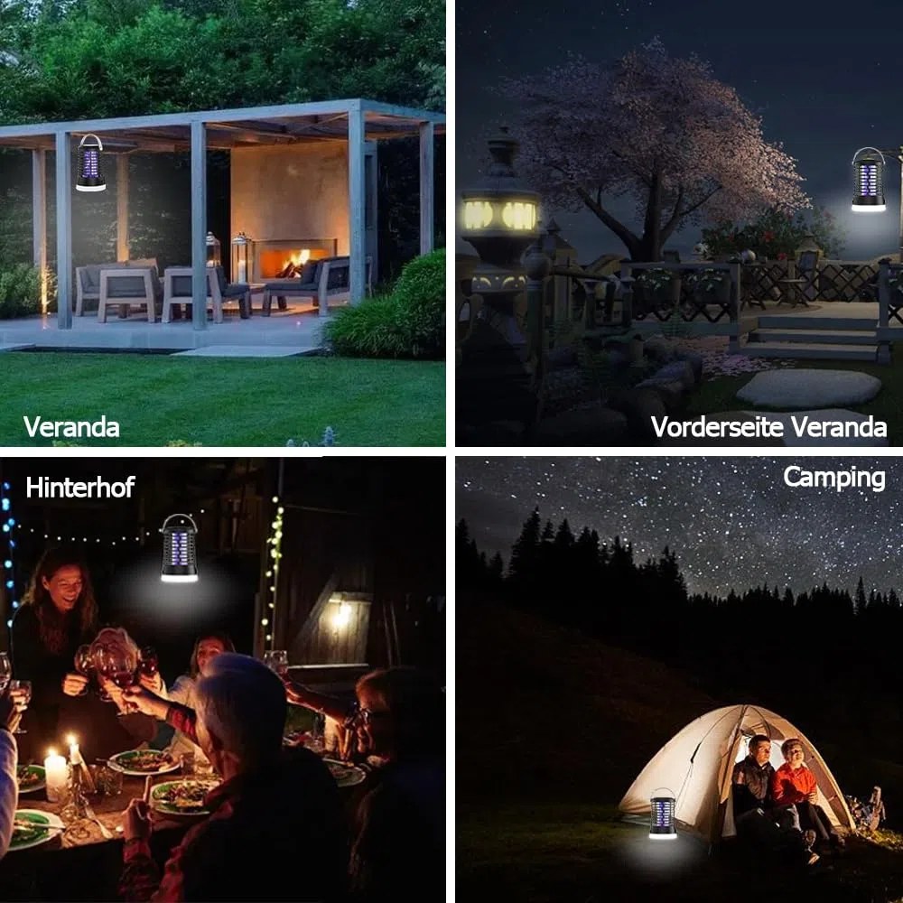 Insektenvernichter Elektrisch Mückenschutz Fliegenfalle, Wasserdicht IPX6, Mückenlampe mit USB-C Ladung für Camping Garten Balkon Schlafzimmer, Mückenfalle mit Aufhängehaken