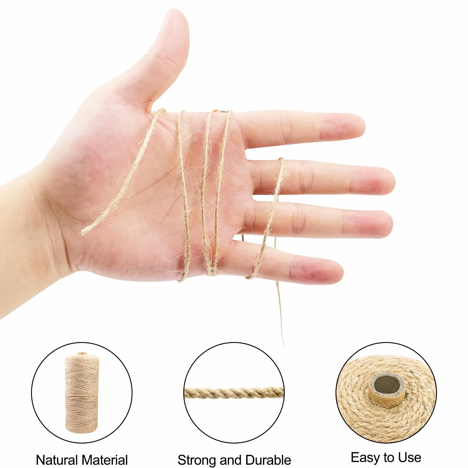 Magrimaxio Jute Kordel, Schnur, juteschnur, kordelband, reißfest hanfseil, naturfaser paketschnur, gartenschnur, bastelschnur, (1mm/400 M), Für Verpackung, DIY Kunst-Handwerk, Floristik, Dekoration