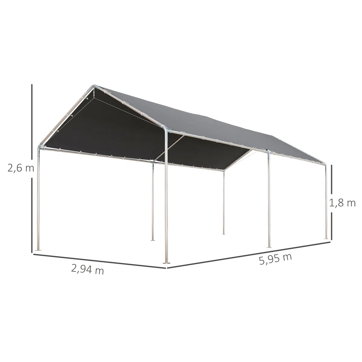 Outsunny Carport Vorzelt für Auto 6 x 3 m verzinkter Stahl Robustes Dach PE hohe Dichte grau