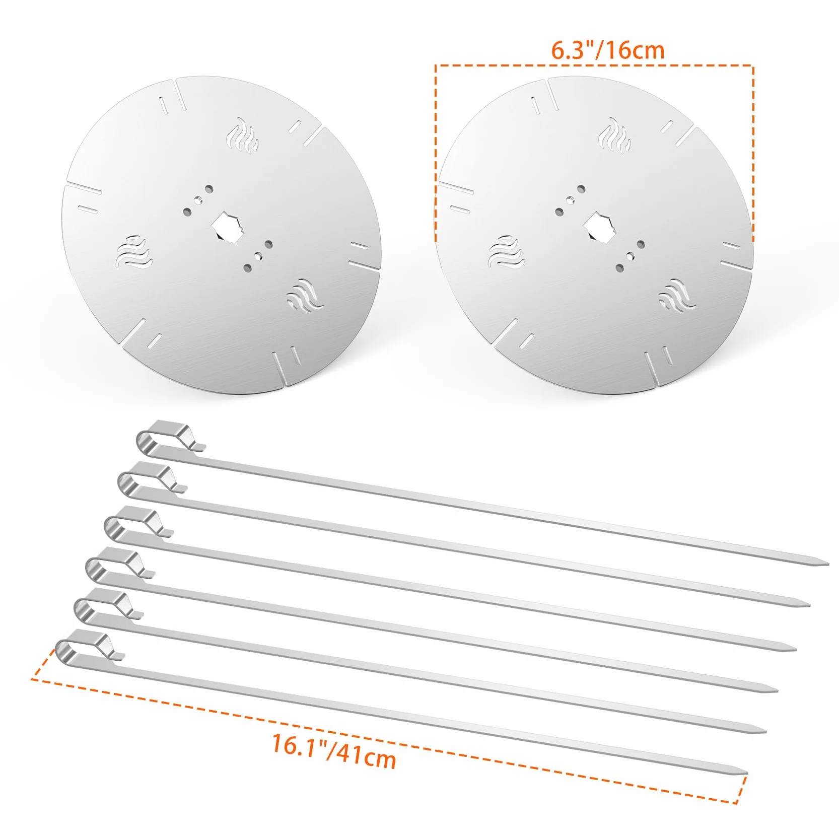 onlyfire Universal Drehbar Grillspieß System Rotisserie Nadel Set, Edelstahl Rondell Grillspiessgestell für Drehspieße, passt für Alle Drehspieße, mit 6 Langen 41cm Spießen, Ø16cm