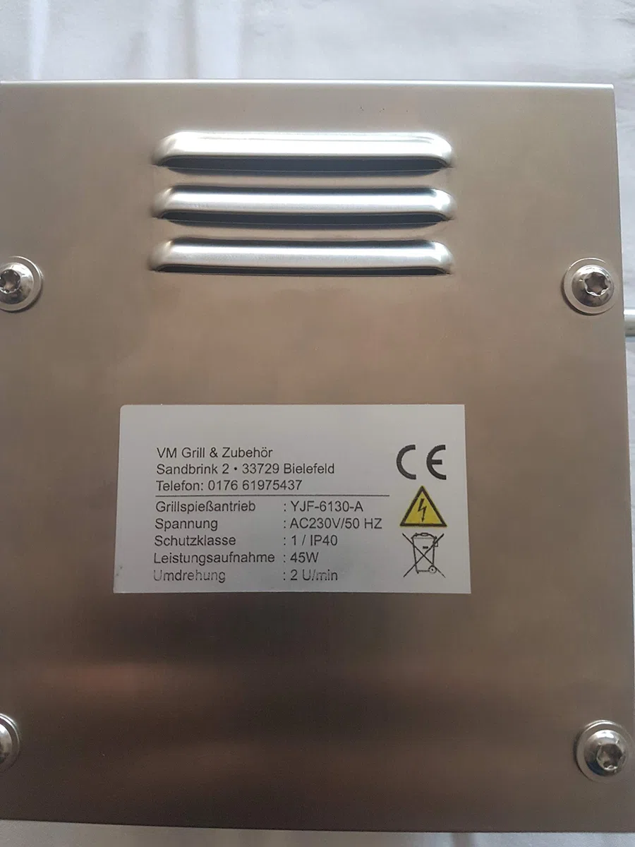 2,1 U/Min im Edelstahlgehäuse mit VA Spießbuchse,Grillmotor bis 100Kg Grillgut