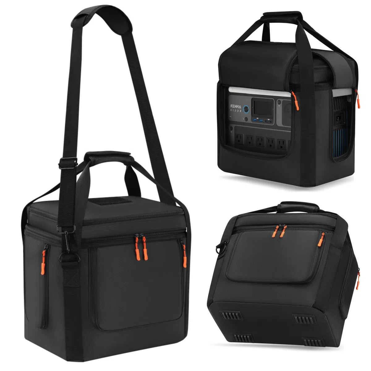 Tragbare Powerstation-Tasche kompatibel mit Anker SOLIX C1000/C800/C800 Plus - Schnellzugriff-Tragetasche mit Schultergurt und mehreren Taschen (Schwarz)