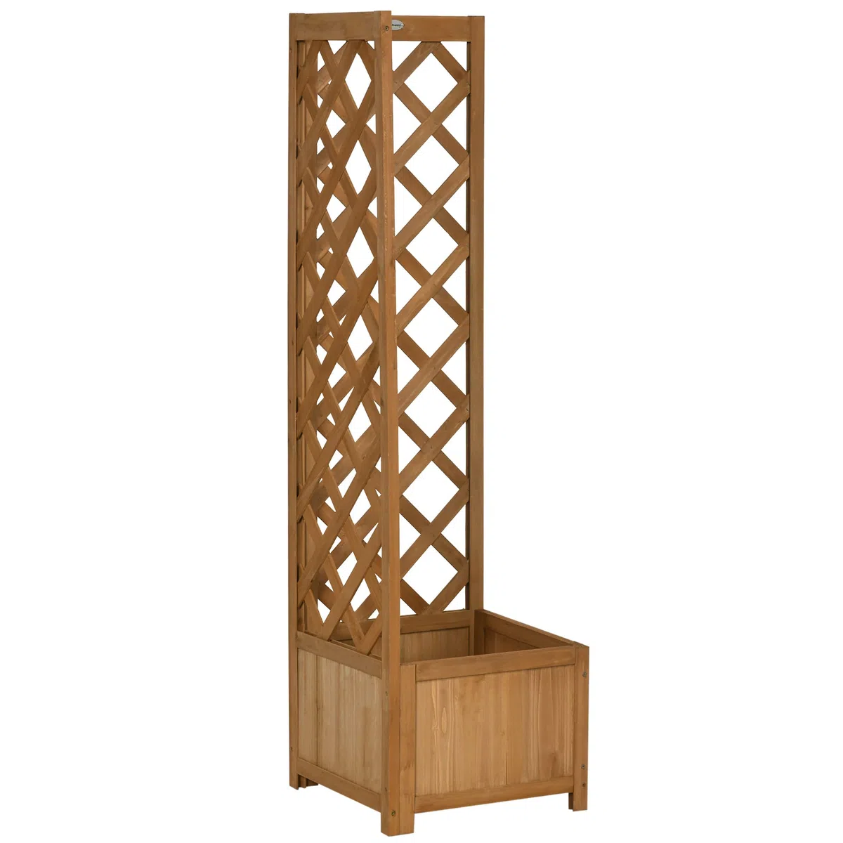 Outsunny Blumenkasten für den Garten mit Hohlboden aus Tannenholz, braun, mit Rankgitter für Kletterpflanzen und Dekorationen, 40 x 40 x 145 cm