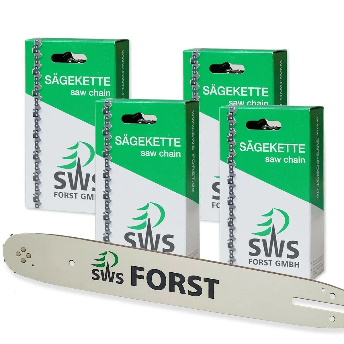 35cm SWS Forst GmbH Schwert laminierte Führungsschiene Set mit 4Sägeketten 3/8 52 Treibglieder 1,1mm kompatibel mit Dolmar PS-32